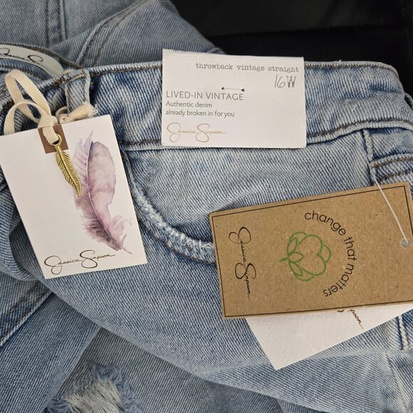 NWT | Jessica Simpson Throwback Vintage Straight Lived-In Distressed Jeans | 16W - Picture 4 of 7